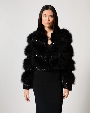 Blair Sparkle Tweed & Marabou Feather Jacket