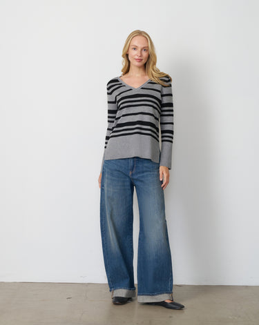 Textured Stripe V-Neck Sweater