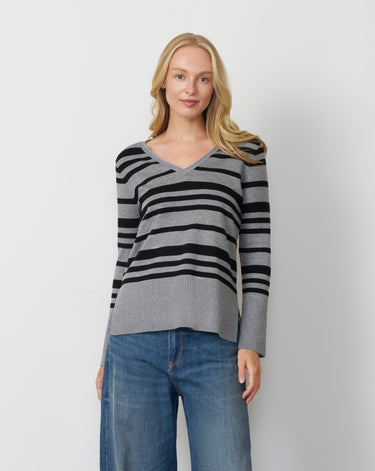 Textured Stripe V-Neck Sweater