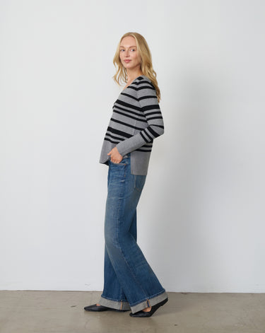 Textured Stripe V-Neck Sweater