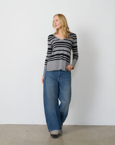Textured Stripe V-Neck Sweater