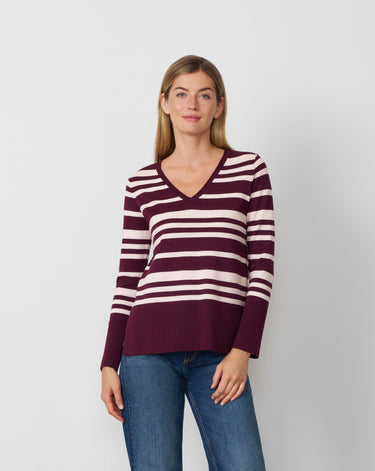 Textured Stripe V-Neck Sweater