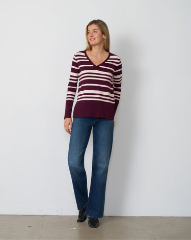 Textured Stripe V-Neck Sweater