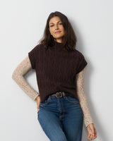 Leaf Cable Sleeveless Mock Neck Sweater