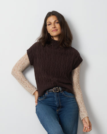 Leaf Cable Sleeveless Mock Neck Sweater