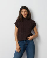 Leaf Cable Sleeveless Mock Neck Sweater