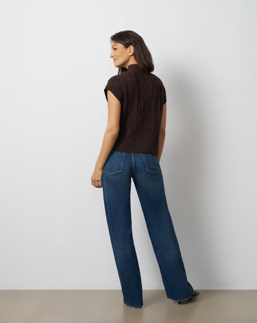 Leaf Cable Sleeveless Mock Neck Sweater