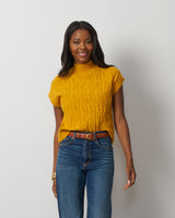 Leaf Cable Sleeveless Mock Neck Sweater