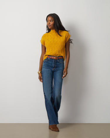 Leaf Cable Sleeveless Mock Neck Sweater