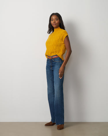 Leaf Cable Sleeveless Mock Neck Sweater