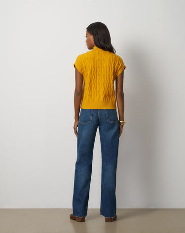 Leaf Cable Sleeveless Mock Neck Sweater