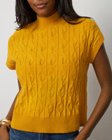 Leaf Cable Sleeveless Mock Neck Sweater