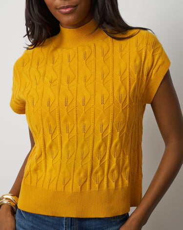 Leaf Cable Sleeveless Mock Neck Sweater