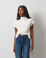 Leaf Cable Sleeveless Mock Neck Sweater