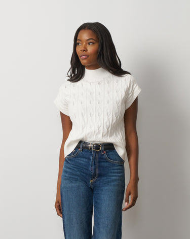 Leaf Cable Sleeveless Mock Neck Sweater