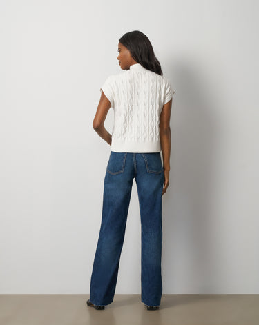 Leaf Cable Sleeveless Mock Neck Sweater