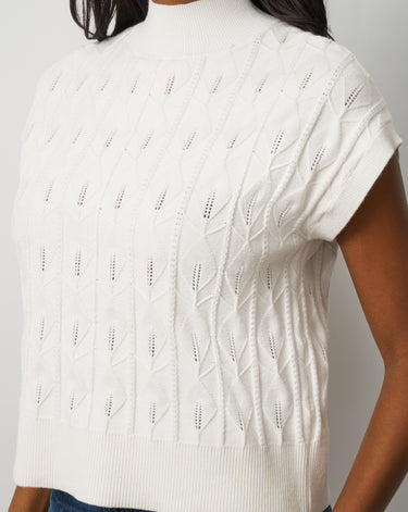 Leaf Cable Sleeveless Mock Neck Sweater