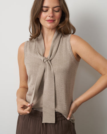 Tie Neck Sleeveless Sweater