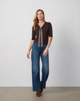 Printed Chiffon Tie Neck Sweater