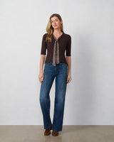 Printed Chiffon Tie Neck Sweater