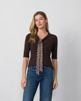 Printed Chiffon Tie Neck Sweater