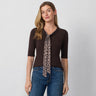 Printed Chiffon Tie Neck Sweater