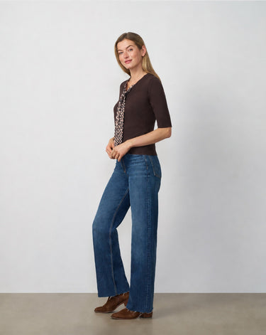 Printed Chiffon Tie Neck Sweater