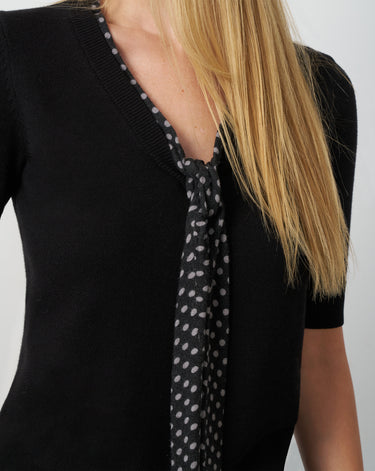 Printed Chiffon Tie Neck Sweater