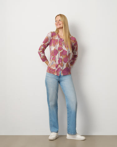 Floral Animal Print Button Front Cardigan