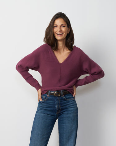 Rib Dolman V-Neck Sweater