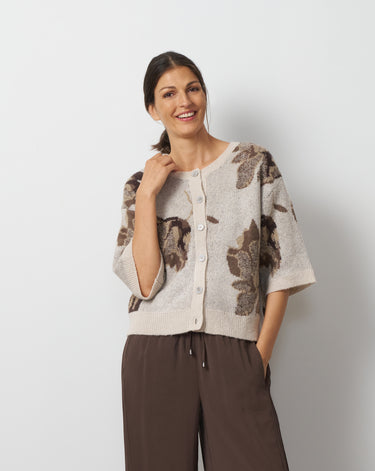 Floral Jacquard Button Front Cardigan