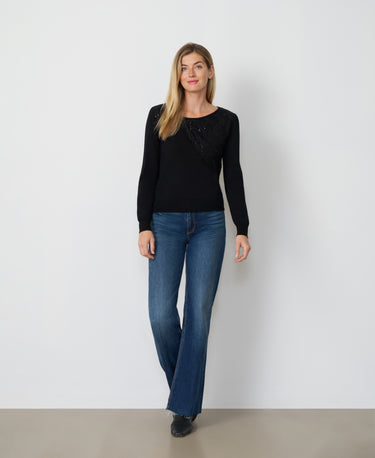 Asymmetrical Lace and Sequin Yoke Sweater