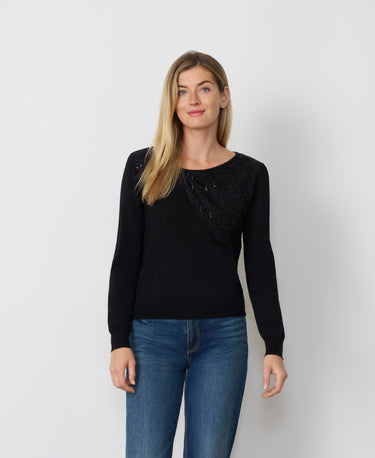 Asymmetrical Lace and Sequin Yoke Sweater