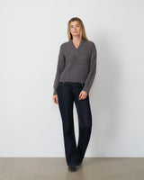 Wide V-Neck Cable Sweater