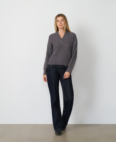 Wide V-Neck Cable Sweater
