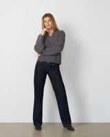 Wide V-Neck Cable Sweater