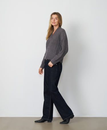 Wide V-Neck Cable Sweater