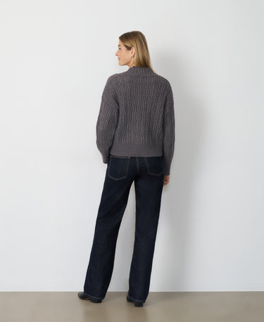 Wide V-Neck Cable Sweater