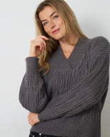 Wide V-Neck Cable Sweater