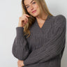 Wide V-Neck Cable Sweater