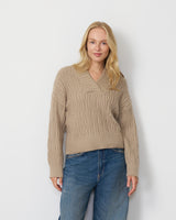 Wide V-Neck Cable Sweater