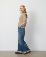 Wide V-Neck Cable Sweater