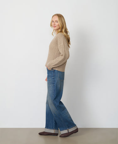 Wide V-Neck Cable Sweater
