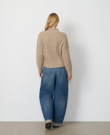 Wide V-Neck Cable Sweater