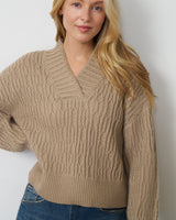 Wide V-Neck Cable Sweater