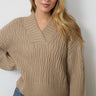 Wide V-Neck Cable Sweater