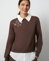 Embellished Twofer Mixed Media Top