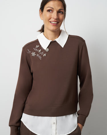 Embellished Twofer Mixed Media Top