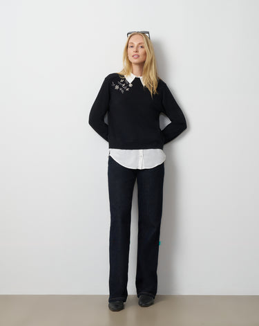 Embellished Twofer Mixed Media Top
