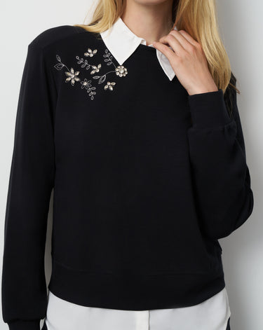 Embellished Twofer Mixed Media Top